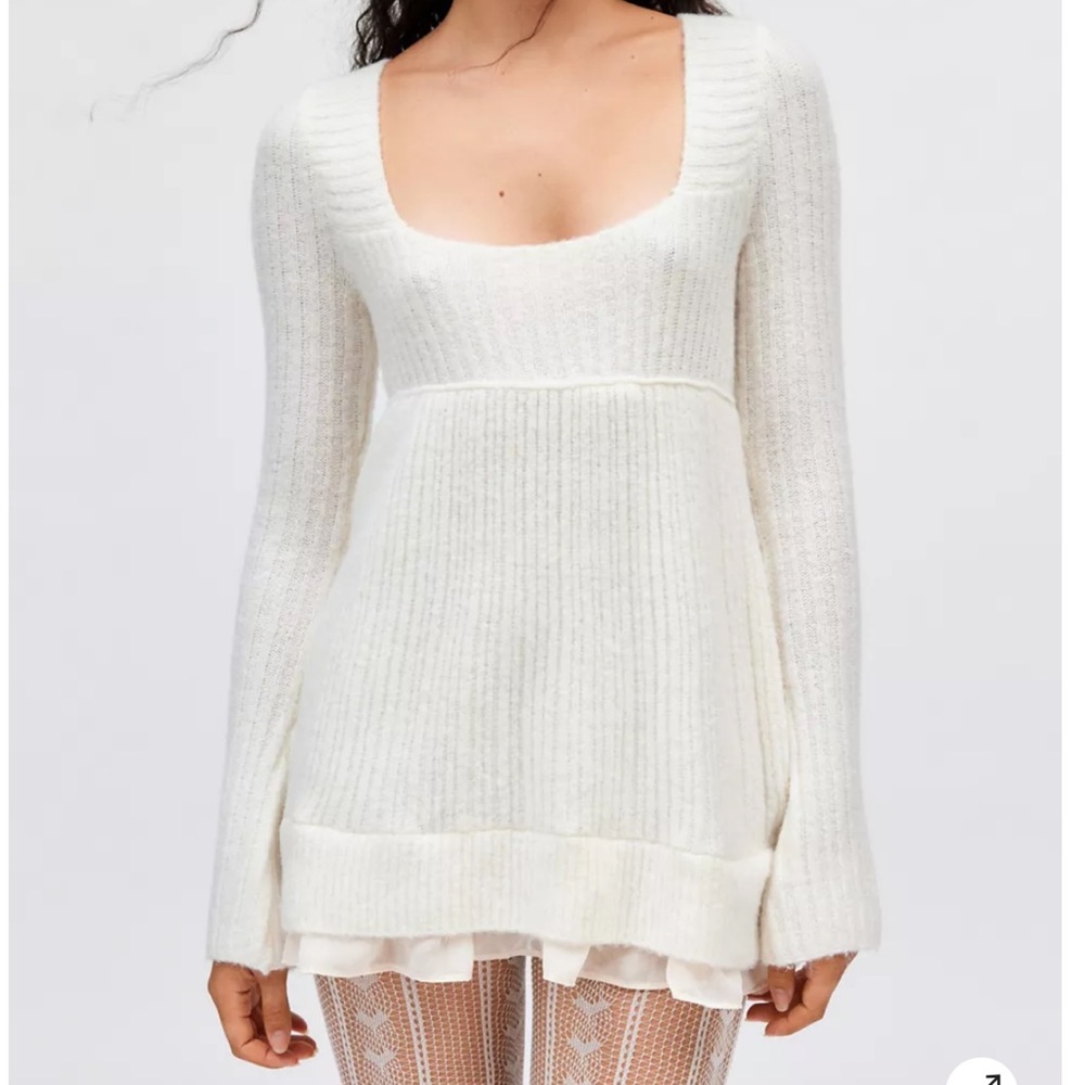 Urban Outfitters White Ribbed Long Sleeve Tunic Sweater - Picture 1 of 3